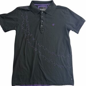Split Men’s Polo Shirt Black Purple Stitching Short Sleeve Size Large